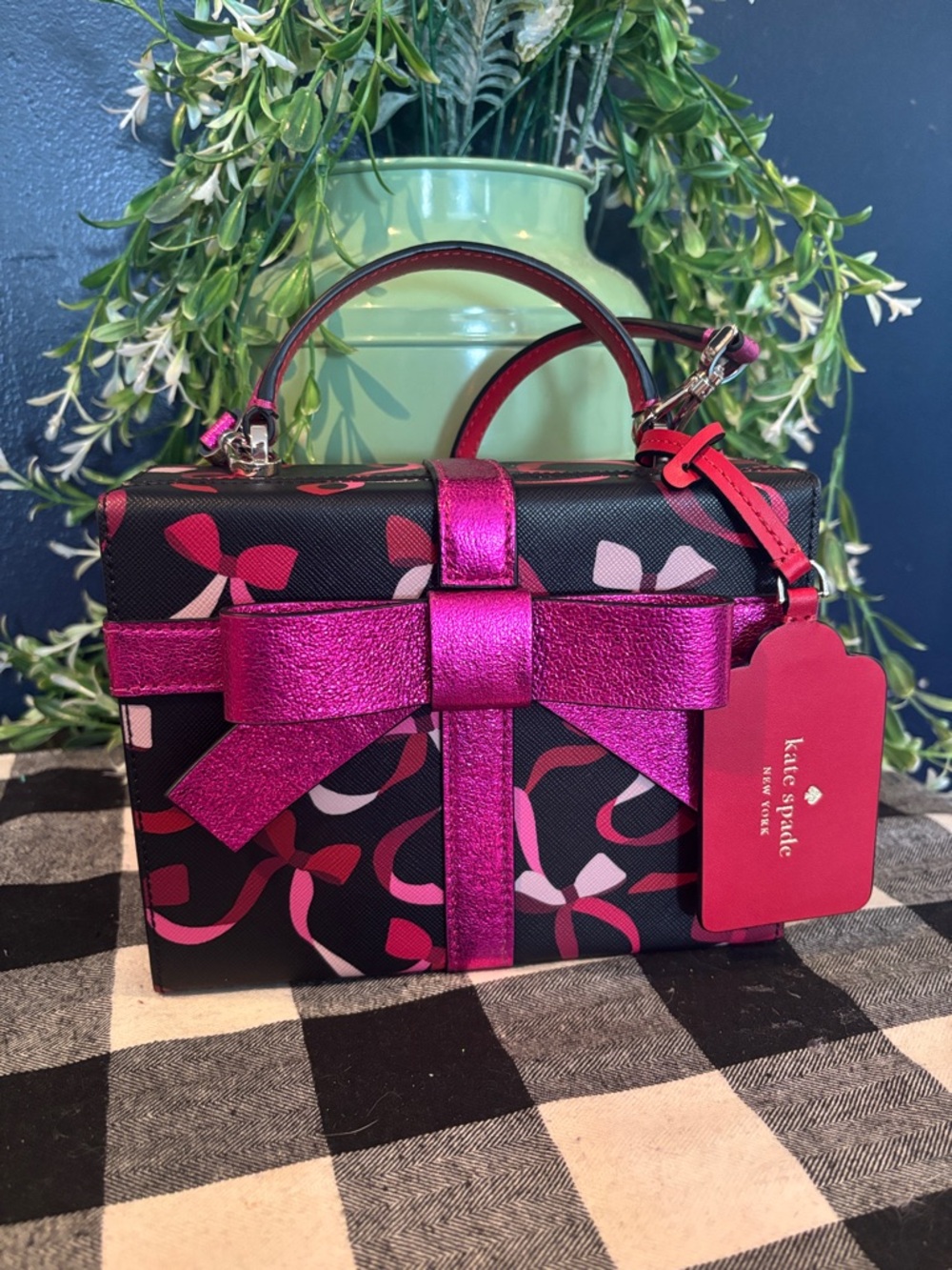 kate spade Black Pink Bow Box Crossbody Bag